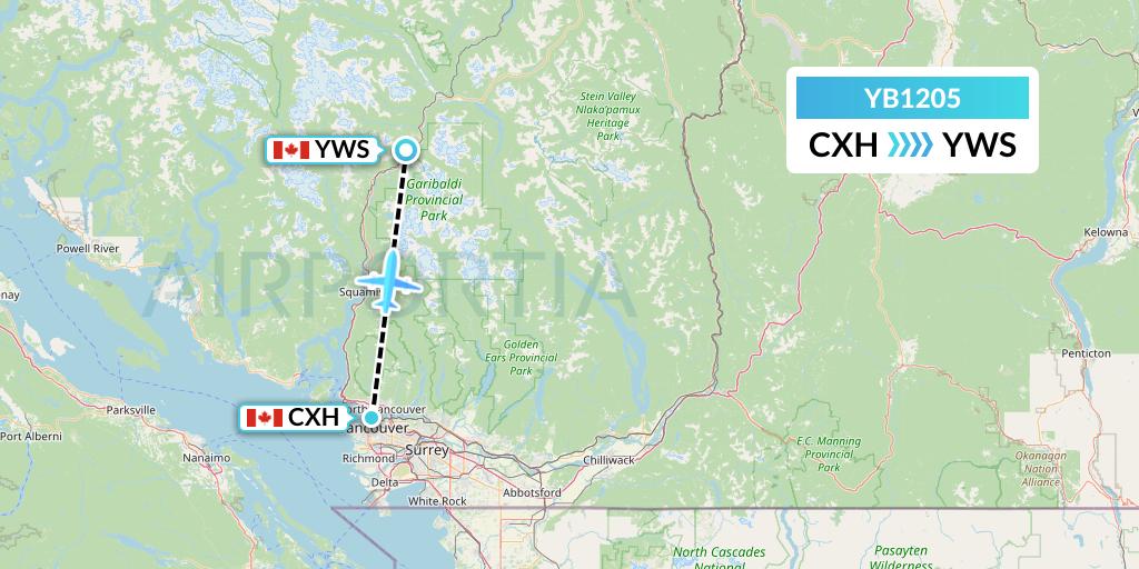 YB1205 Harbour Air Seaplanes Flight Map: Vancouver to Whistler