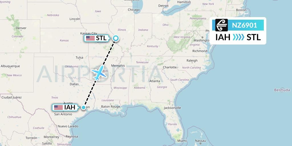 NZ6901 Air New Zealand Flight Map: Houston to St. Louis