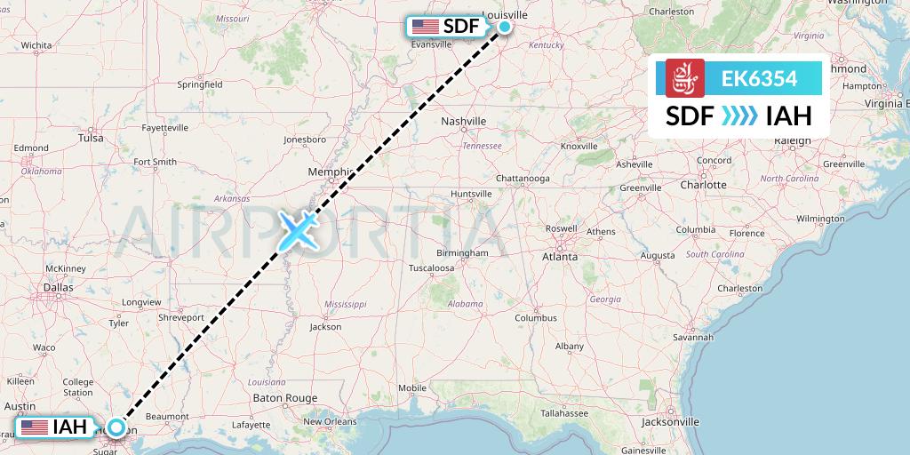 EK6354 Emirates Flight Map: Louisville to Houston