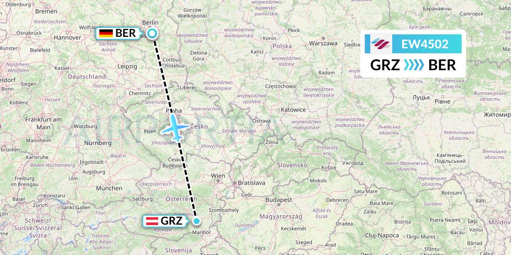 EW4502 Eurowings Flight Map: Graz to Berlin