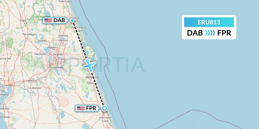 ERU813 Embry-riddle Aeronautical University Flight Map: Daytona Beach to Fort Pierce