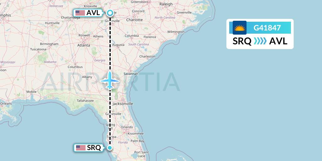 G41847 Allegiant Air Flight Map: Sarasota to Asheville