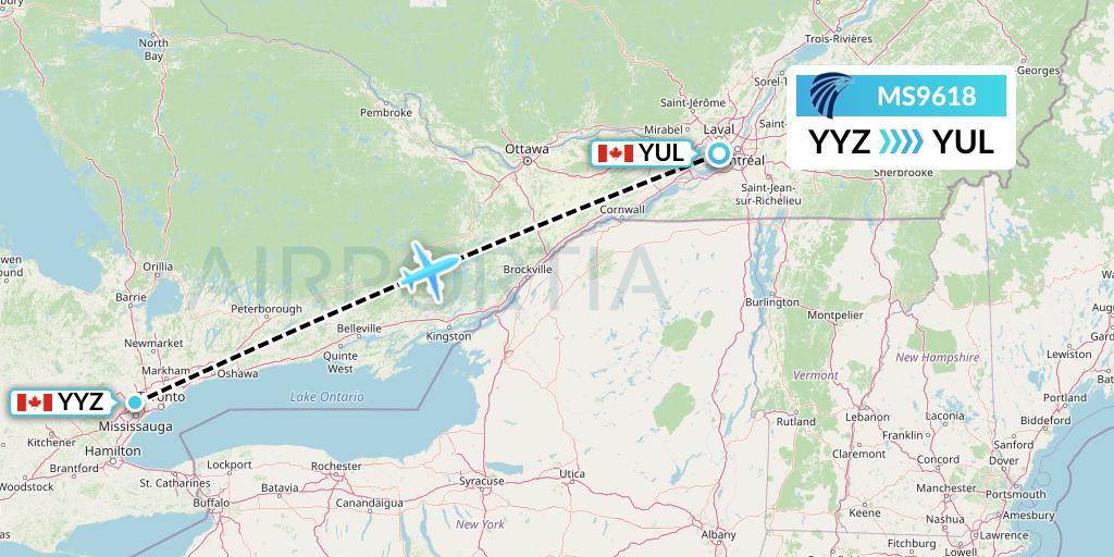 MS9618 EgyptAir Flight Map: Toronto to Montreal