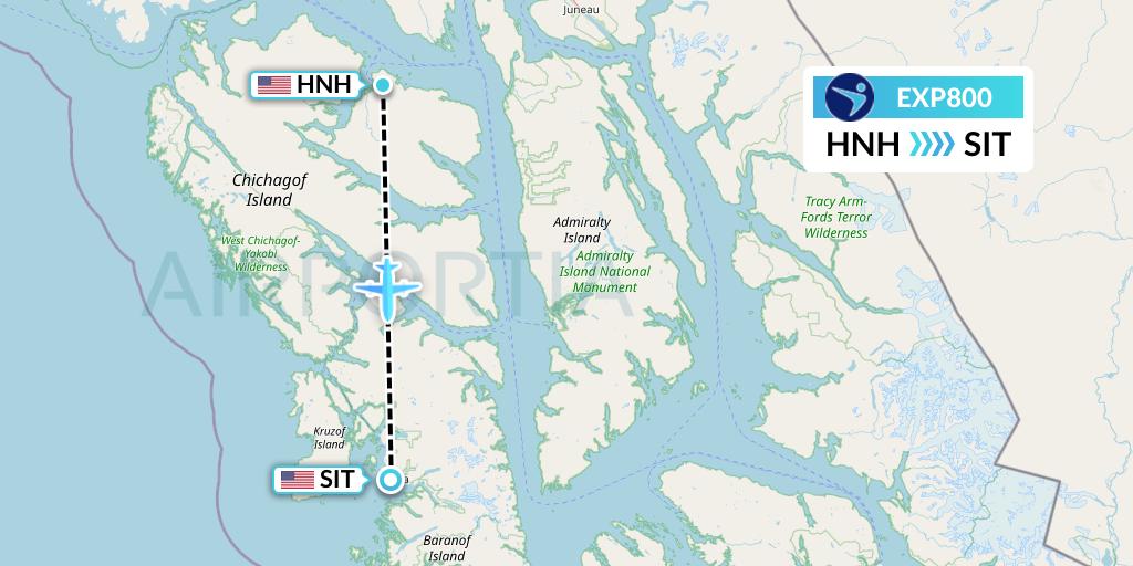 EXP800 Island Air Express Flight Map: Hoonah to Sitka