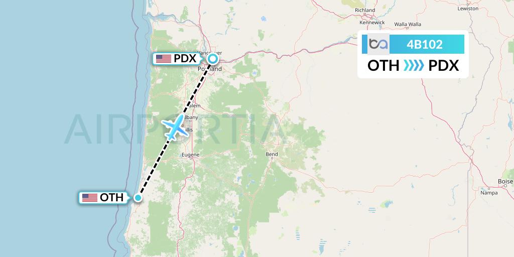 4B102 Boutique Air Flight Map: North Bend to Portland