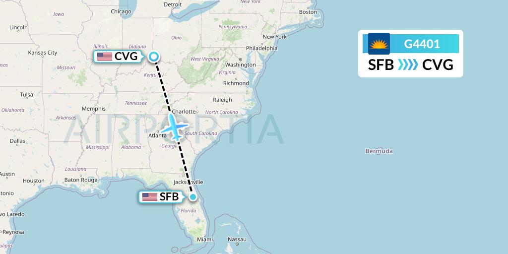 G4401 Allegiant Air Flight Map: Orlando to Cincinnati
