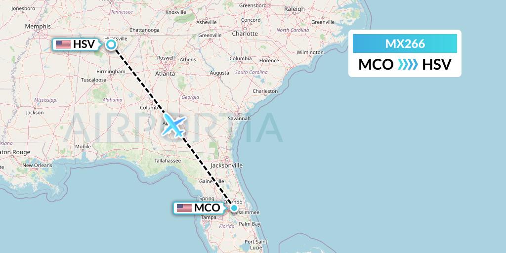MX266 Breeze Airways Flight Map: Orlando to Huntsville