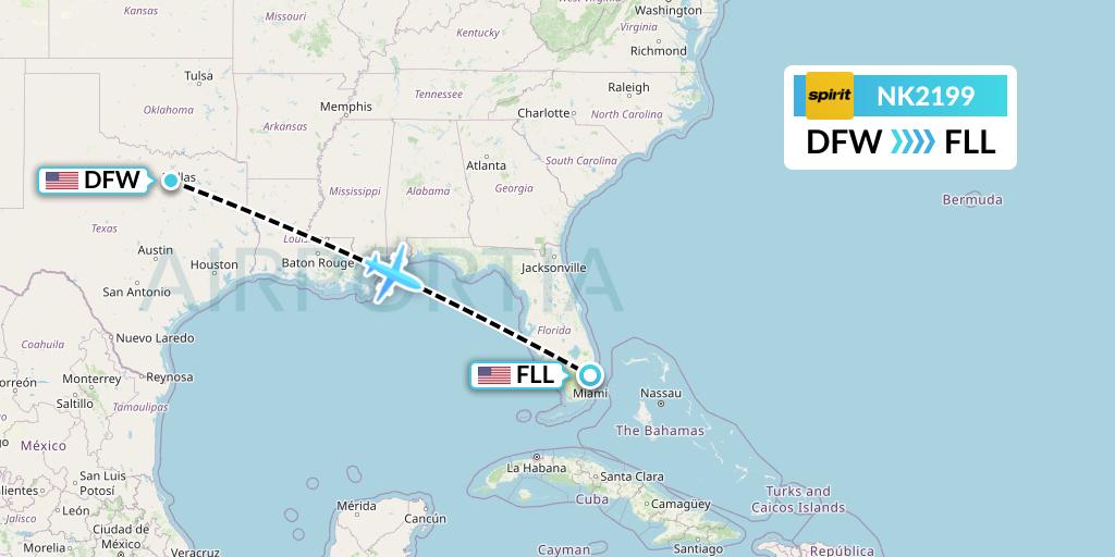NK2199 Spirit Airlines Flight Map: Dallas to Fort Lauderdale