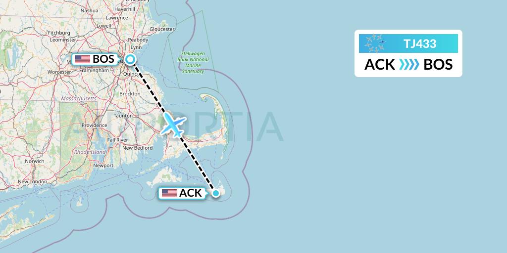 TJ433 Tradewind Aviation Flight Map: Nantucket to Boston