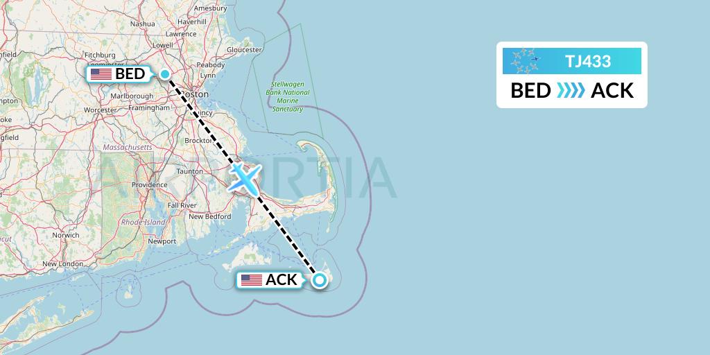 TJ433 Tradewind Aviation Flight Map: Bedford to Nantucket