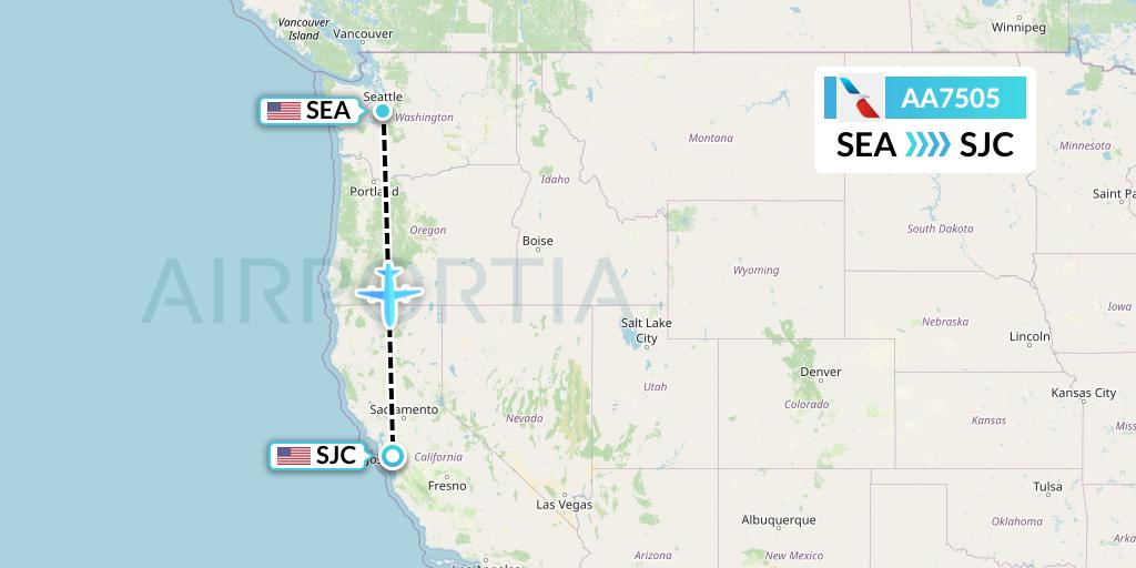 AA7505 American Airlines Flight Map: Seattle to San Jose