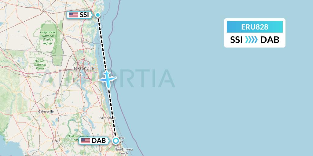 ERU828 Embry-riddle Aeronautical University Flight Map: Brunswick to Daytona Beach