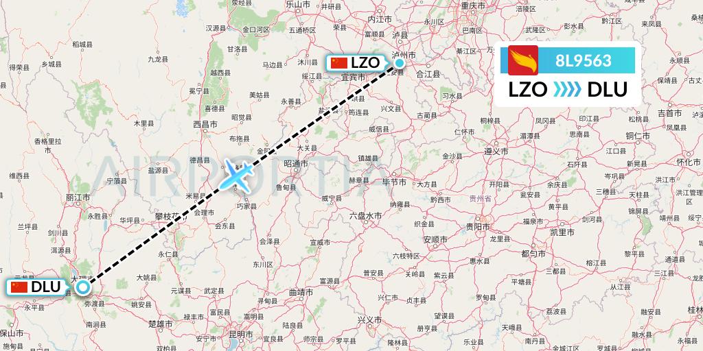 8L9563 Lucky Air Flight Map: Luzhou to Dali