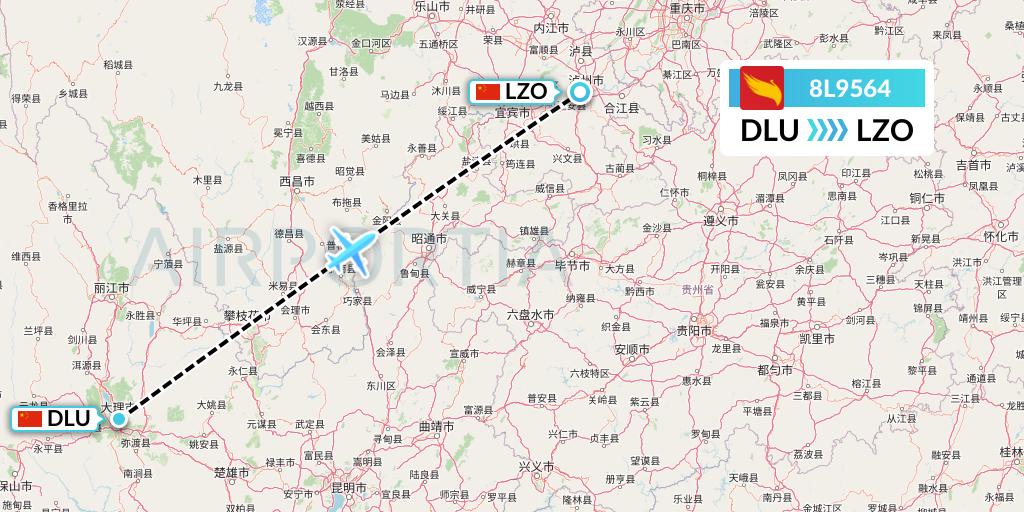 8L9564 Lucky Air Flight Map: Dali to Luzhou