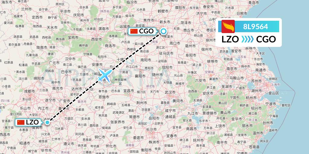 8L9564 Lucky Air Flight Map: Luzhou to Zhengzhou