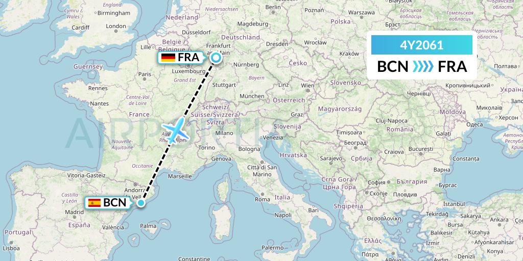 4Y2061 Eurowings Discover Flight Map: Barcelona to Frankfurt