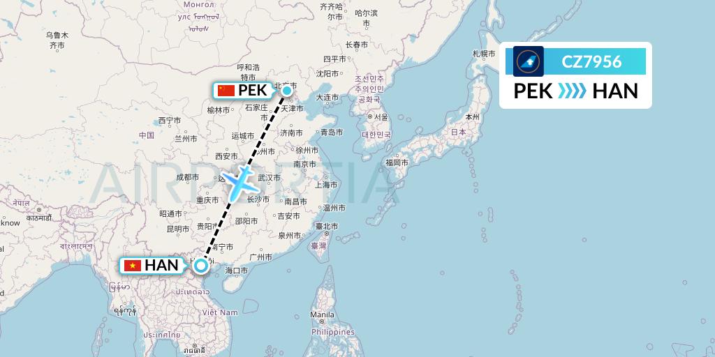 CZ7956 China Southern Airlines Flight Map: Beijing to Hanoi