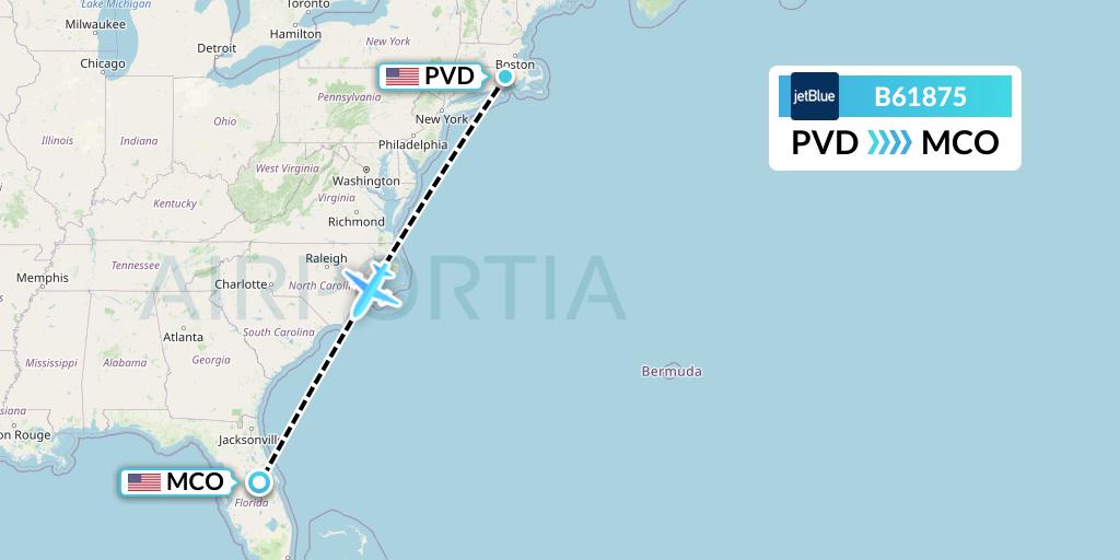 B61875 JetBlue Airways Flight Map: Providence to Orlando
