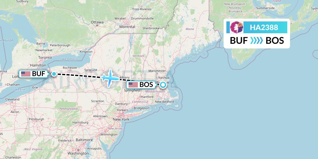 HA2388 Hawaiian Airlines Flight Map: Buffalo to Boston