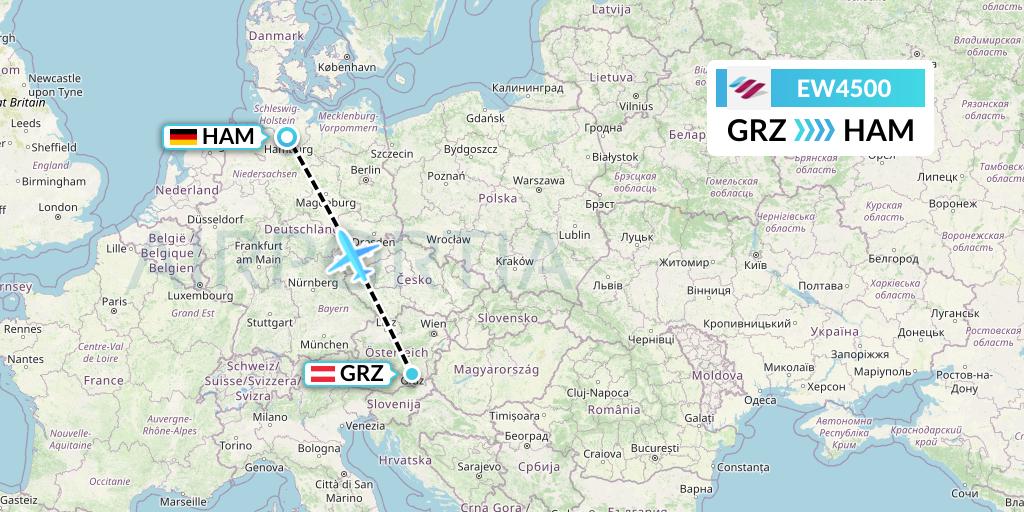 EW4500 Eurowings Flight Map: Graz to Hamburg