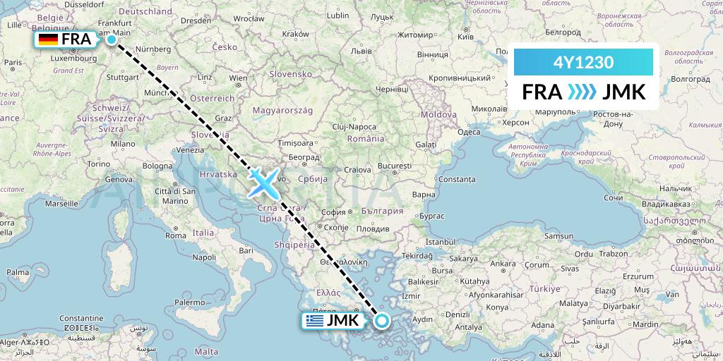 4Y1230 Eurowings Discover Flight Map: Frankfurt to Mykonos