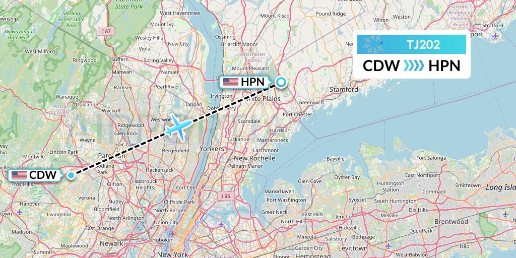 TJ202 Tradewind Aviation Flight Map: Caldwell to White Plains