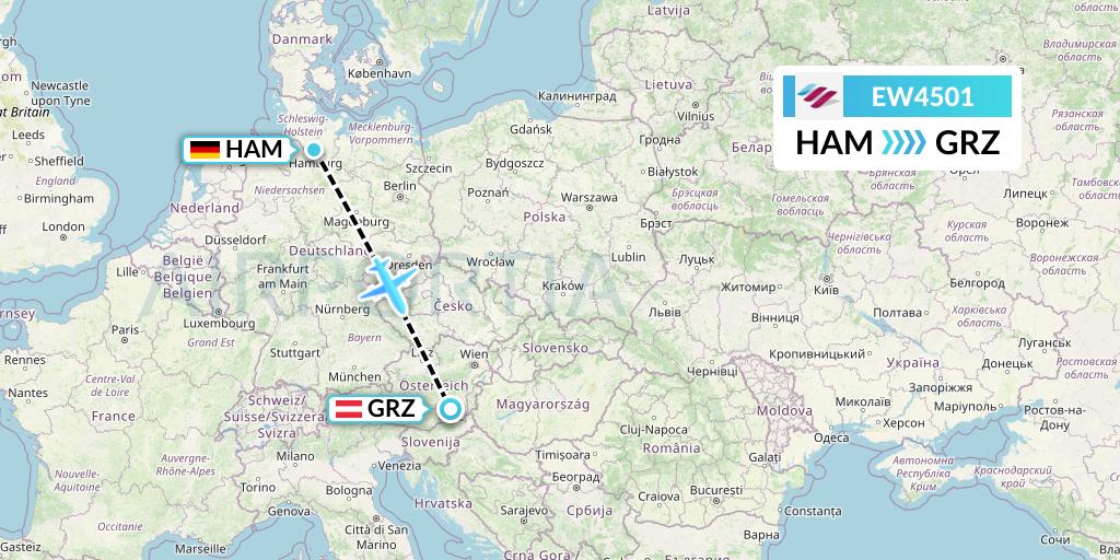 EW4501 Eurowings Flight Map: Hamburg to Graz