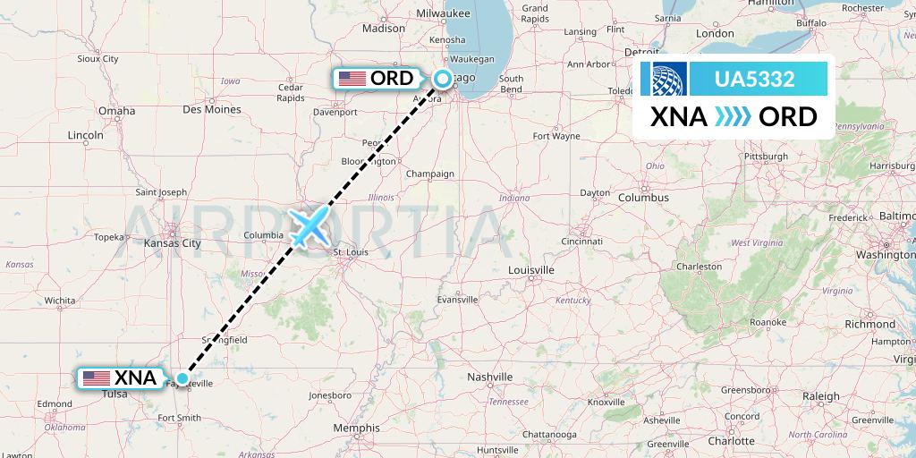 UA5332 United Airlines Flight Map: Bentonville to Chicago