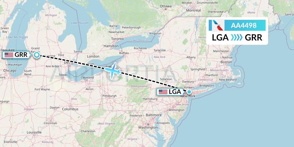 AA4498 American Airlines Flight Map: New York to Grand Rapids