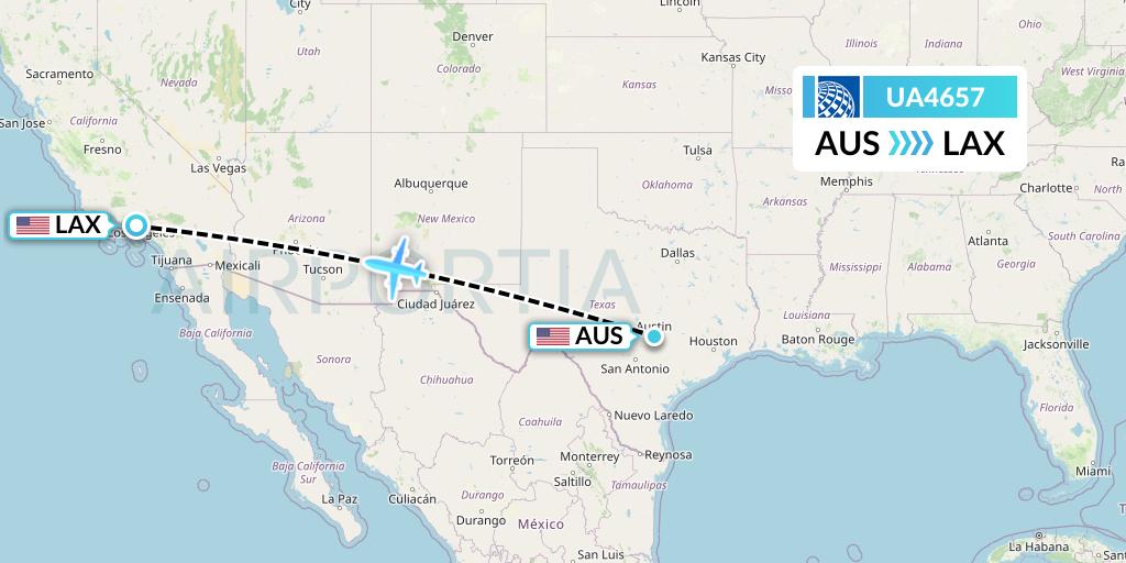 UA4657 United Airlines Flight Map: Austin to Los Angeles