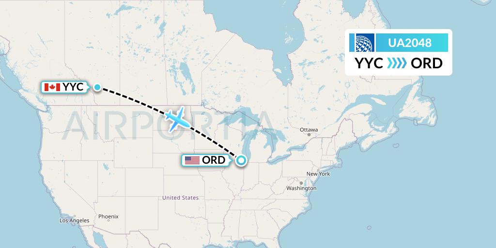 UA2048 United Airlines Flight Map: Calgary to Chicago