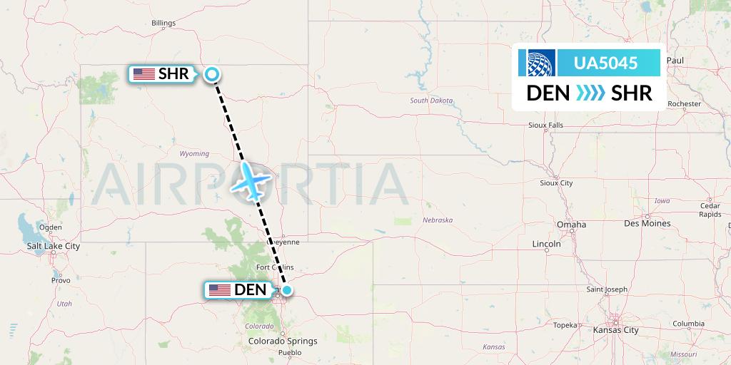 UA5045 United Airlines Flight Map: Denver to Sheridan
