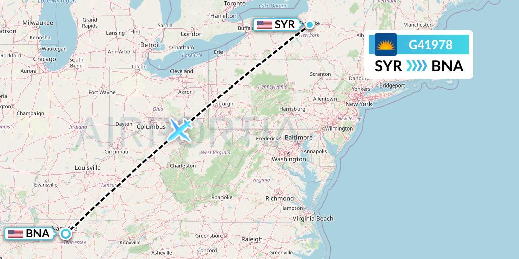 G41978 Allegiant Air Flight Map: Syracuse to Nashville