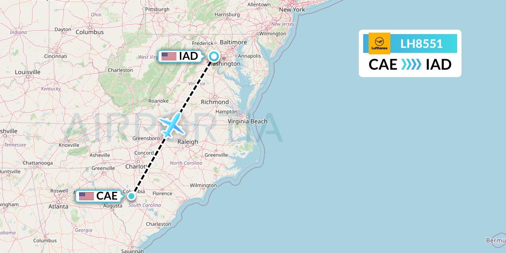 LH8551 Lufthansa Flight Map: Columbia to Washington