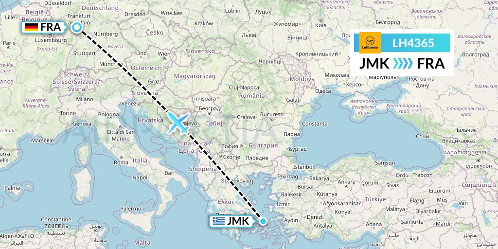 LH4365 Lufthansa Flight Map: Mykonos to Frankfurt