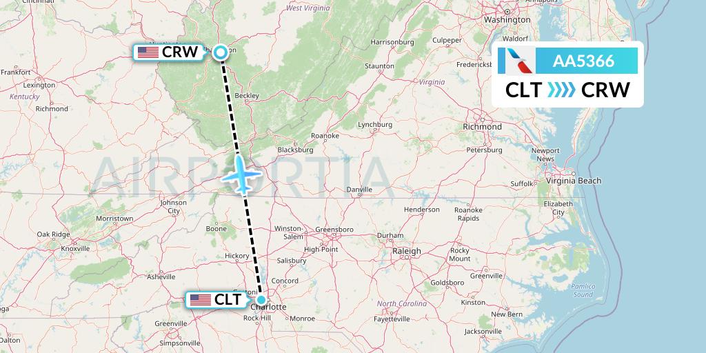 AA5366 American Airlines Flight Map: Charlotte to Charleston