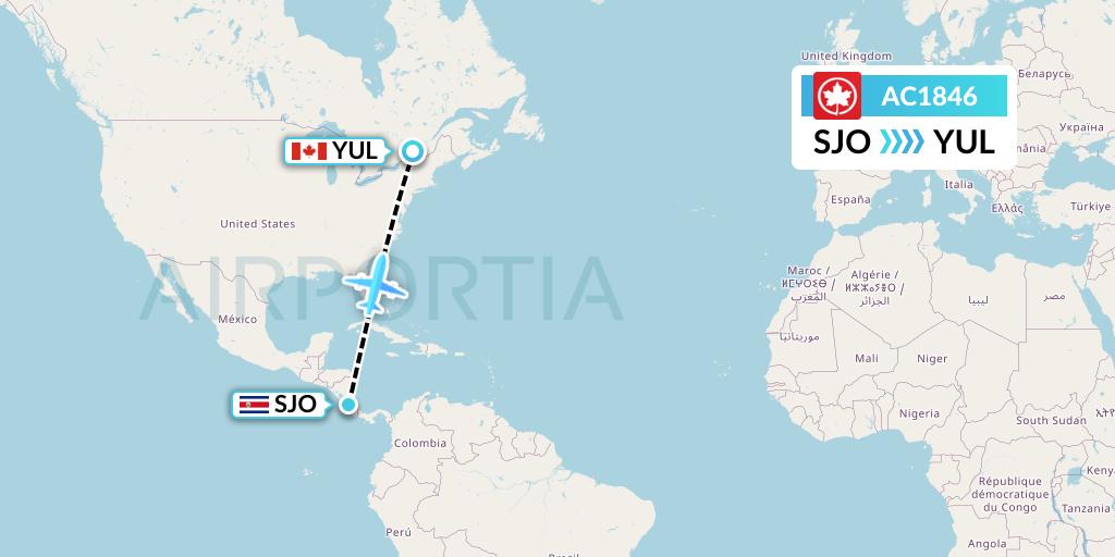 AC1846 Air Canada Flight Map: San Jose to Montreal