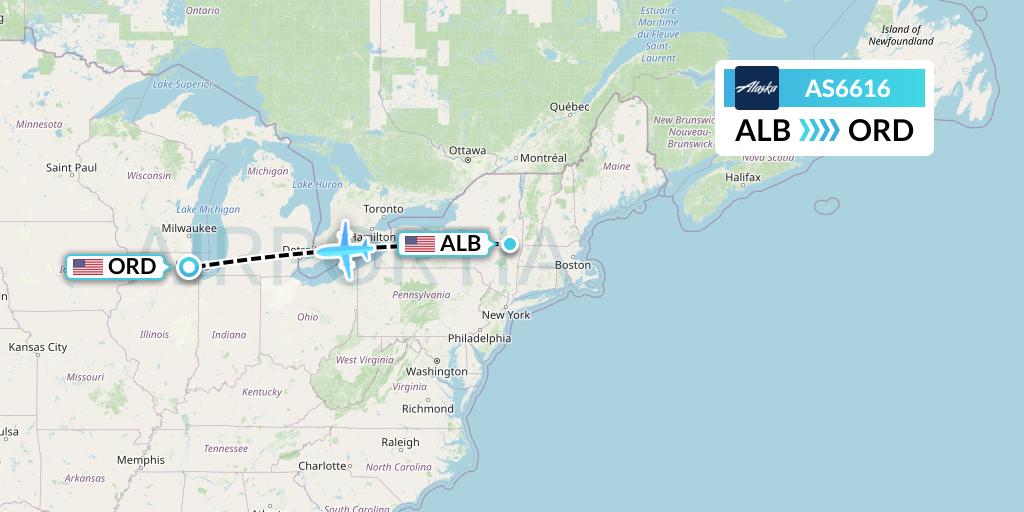 AS6616 Alaska Airlines Flight Map: Albany to Chicago
