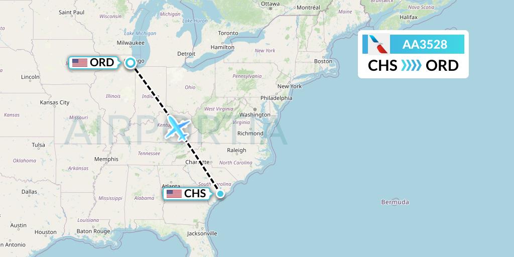 AA3528 American Airlines Flight Map: Charleston to Chicago