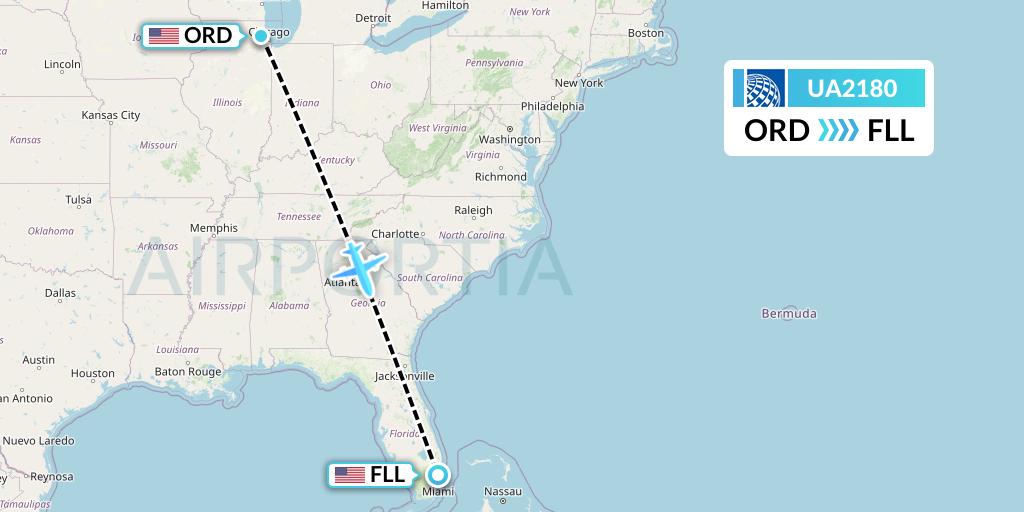 UA2180 United Airlines Flight Map: Chicago to Fort Lauderdale