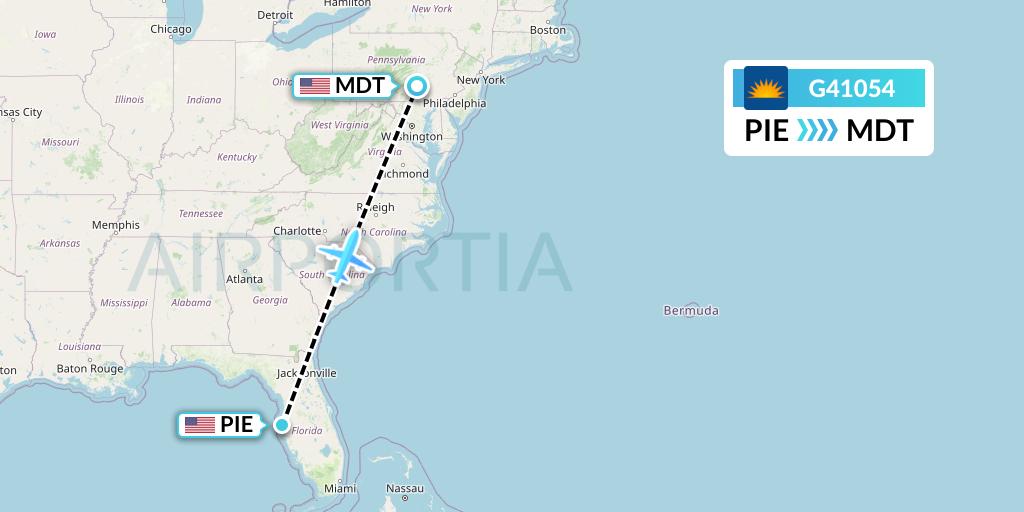 G41054 Allegiant Air Flight Map: St. Petersburg to Harrisburg