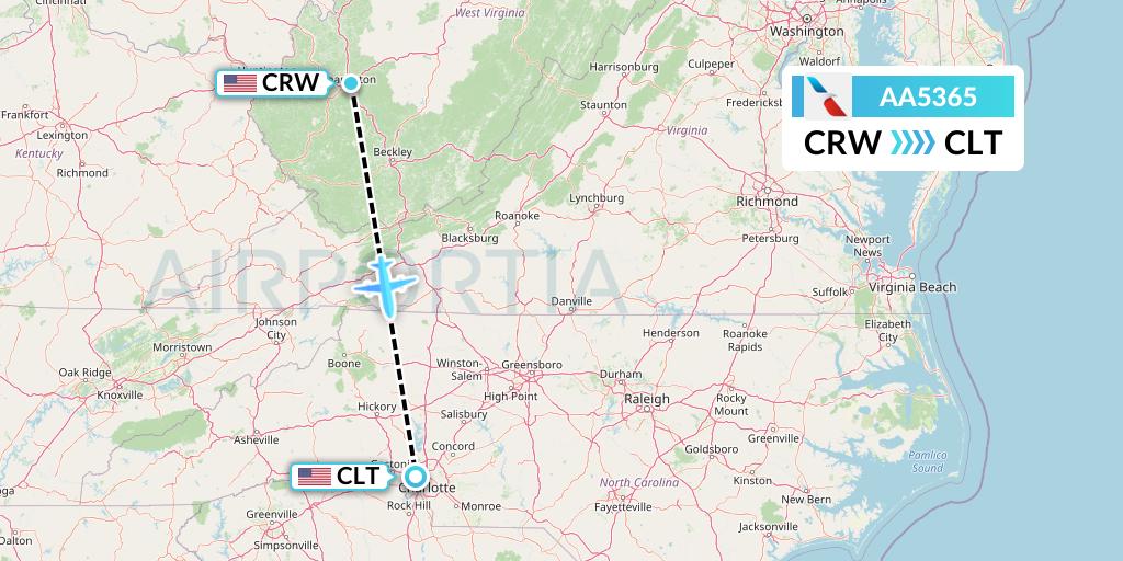 AA5365 American Airlines Flight Map: Charleston to Charlotte