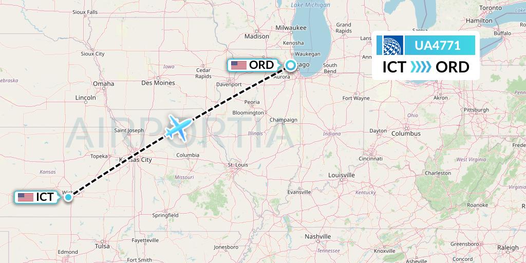 UA4771 United Airlines Flight Map: Wichita to Chicago