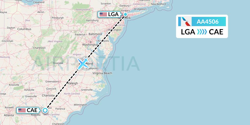 AA4506 American Airlines Flight Map: New York to Columbia