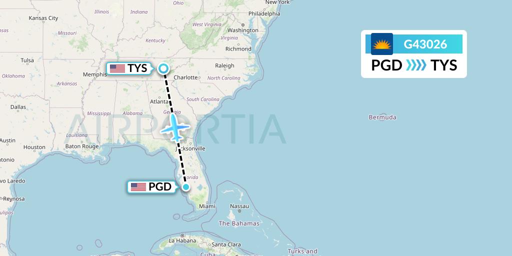 G43026 Allegiant Air Flight Map: Punta Gorda to Knoxville