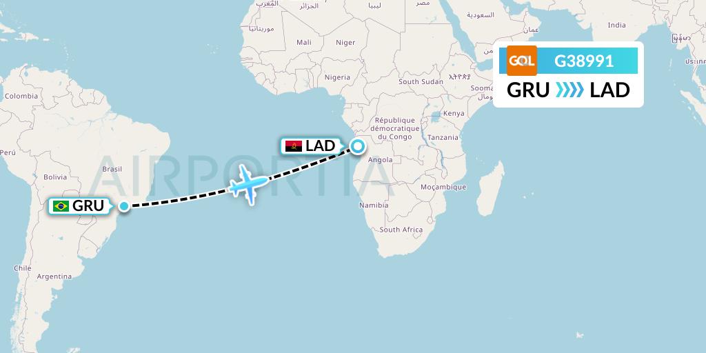 G38991 GOL Transportes Aeros Flight Map: Sao Paulo to Luanda