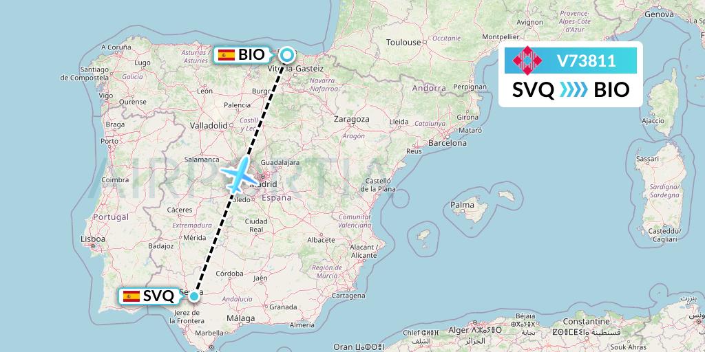 V73811 Volotea Flight Map: Seville to Bilbao