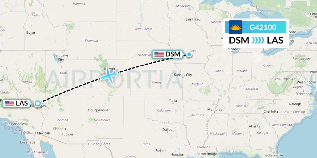 G42100 Allegiant Air Flight Map: Des Moines to Las Vegas