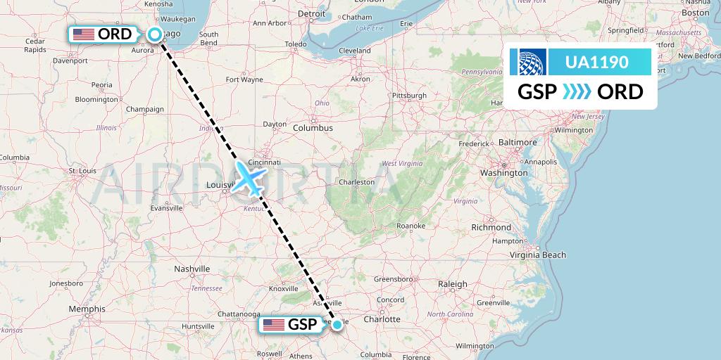 UA1190 Flight Status United Airlines GreenvilleSpartanburg to Chicago