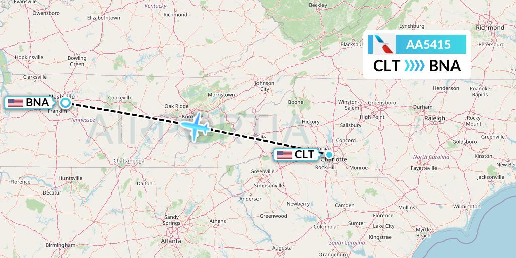 AA5415 American Airlines Flight Map: Charlotte to Nashville